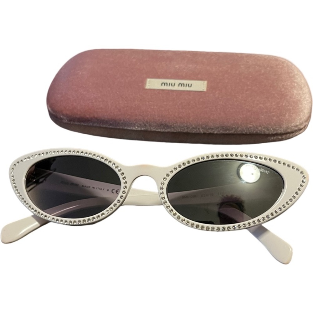 Miu Miu White Rhinestone Cat Eye Sunglasses w/velvet case and bag